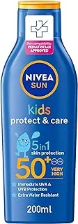 NIVEA SUN Kids Lotion, UVA & UVB Sunscreen Protection, Protect & Care Moisturizing, SPF 50+, 200ml