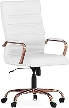 Flash Furniture High Back Desk Chair - White Leathersoft Executive Swivel Office With Rose Gold Frame Arm