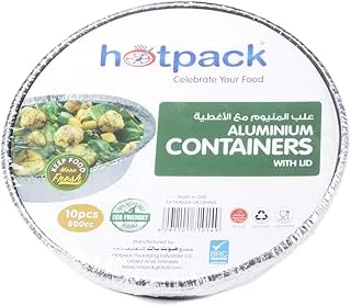 Hotpack Aluminum Round Container, 800cc, 10 Pieces