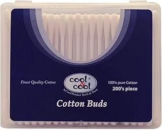 Cool & Cool Ear Buds -200's- Round Thick Tips,Cotton Swabs,100% Cotton,Double Tipped,Hygienic,Gentle & Safe Swabs for Ears - Assorted