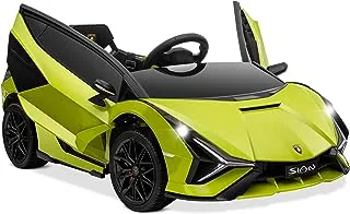 DORSA Kids 12V Electric Ride On Licensed Lamborghini Sian Roadster Motorized Toy Car with Remote Control, Wheels Suspension, LED Lights & Music Green, Red, LAMBO-SIAN-LB-RED