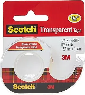 Scotch Transparent Tape on a Dispenser 1/2 x 450 in (12mm x 11.43m), 1 roll/dispenser | Clear Tape | Strong adhesive | Permanent | Wrapping, Sealing and Mending | Scotch Tape | Tape Dispenser