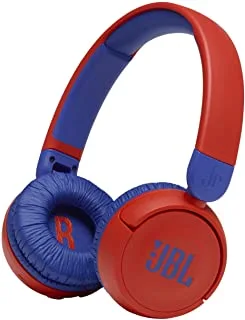 JBL JR310BT سماعة أذن لاسلكية محمولة للغاية للأطفال مع صوت آمن وميكروفون مدمج وبطارية 30 ساعة وعصابة رأس مبطنة ناعمة ووسادة أذن - أحمر ، JBLJR310BTRED
