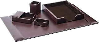 Dacasso Bonded Set Luxury Leather Desk Pad & Desk Organization Essentials, 5 Piece, Dark Brown