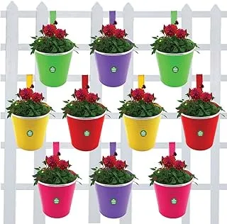 TrustBasket Plain Round Railing Planters - Set of 10 (Green, Yellow, Magenta, Red, Purple)