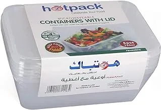 Hotpack Disposable Food Storage, Packaging & Take Away, Microwave Container Rectangular 750ml, 5 Pieces