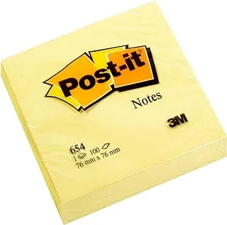 Post-it Notes Canary Yellow 654 3 x 3 in (76 x 76 mm), 100 sheets/pad | Yellow Color | Sticky Notes | For Note Taking, To Do Lists and Reminders | Clean Removal | No damage | Recyclable