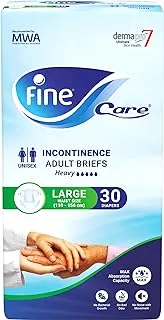 Fine Care Incontinence Unisex Adult Diaper Brief, Large, waist size 100 - 140 cm (39 - 55 Inch), 30 diapers with Maximum Absorbency and Leak Protection