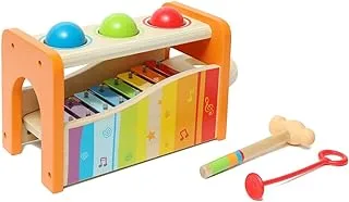 Pound & Tap Bench with Slide Out Xylophone by Hape | Award Winning Durable Wooden Musical Pounding Toy for Toddlers, Multifunctional and Bright Colours