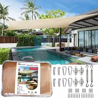 Belvery Sun Shade Sail Arc Rectangle Shade Net 5m × 4m with Fixing Pole Rope Hooks Accessory Hardware Set في الهواء الطلق للأشعة فوق البنفسجية انسداد تجاري وسكني لون الرمال