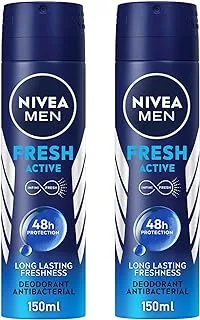 NIVEA MEN Antiperspirant Spray for Men, Fresh Active Fresh Scent, 2x150ml