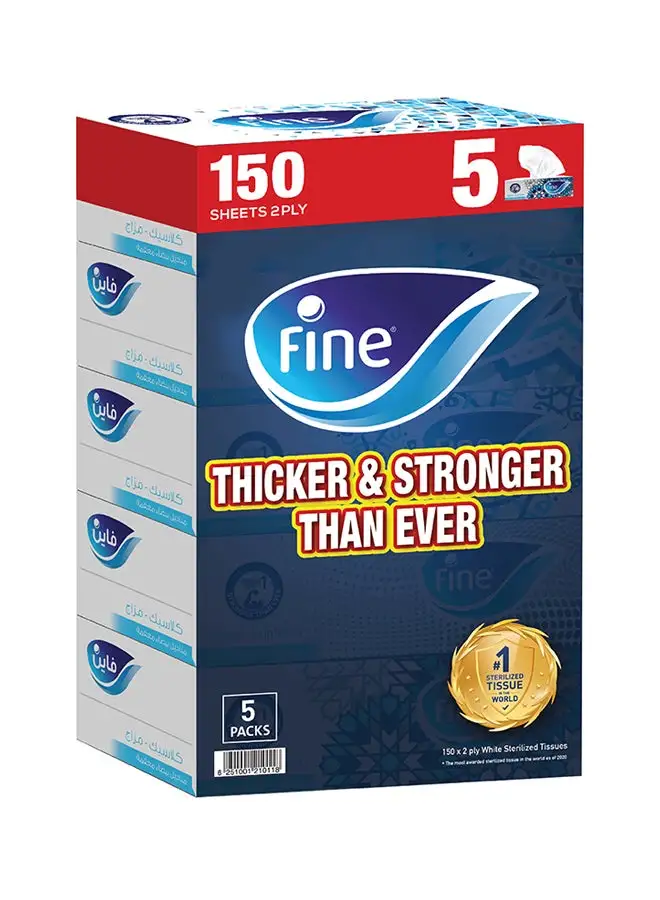 Fine Classic Sterilized Facial Tissues 2 Ply 150 Sheets Pack of 5 White