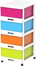 Cosmoplast 4 Tiers Storage Cabinet With Wheels, White Mix Drawers