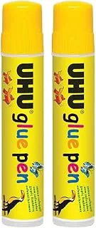 UHU Glue PEN x 2 SPECIAL DUO PACK ، غراء سائل خالٍ من المذيبات للورق والكرتون والوحل ، 50 مل × 2 ، شفاف