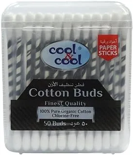 Cool & Cool Organic Paper Ear Buds - 50's - Black - Round Thick Tips,Cotton Swabs,100% Cotton,Double Tipped,Hygienic,Gentle & Safe Swabs for Ears