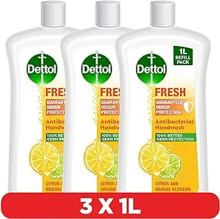 Dettol Handwash Liquid Soap Fresh Refill for Effective Germ Protection & Personal Hygiene, Protects Against 100 Illness Causing Germs, Citrus & Orange Blossom, 1L (Pack of 3)