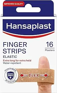 Hansaplast Elastic Finger Strips, Extra Long for Extra Hold, Flexible and Water-Repellent Non-Stick Elastic Plasters with Strong Adhesion, Breathable and Usable on Everyday Wounds, 16 Strips