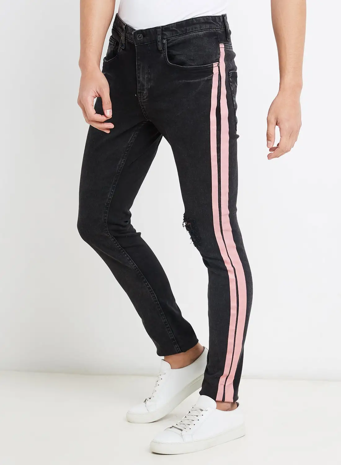 Blue Saint Ripped with Side Tape Jeans Black/Pink