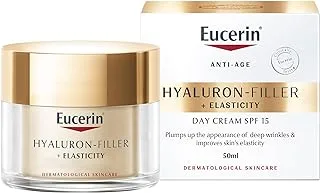 Eucerin Hyaluron Filler + Elasticity Anti-Aging Face Day Cream with Hyaluronic Acid & Collagen, UVA & UVB Sun Protection SPF 15, Plumps up Deep Wrinkles & Improves Elasticity, For All Skin Types, 50ml