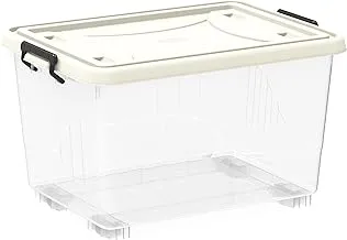 Cosmoplast 55L Clear Plastic Storage Box With Wheels & Lockable Lid, Off White, 55-Liters