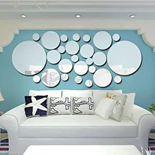 26PcsSet Acrylic Polka Dot Wall Mirror Stickers Home Party Decor Art Mural Diy Decals Decal Room Decoration, Silver