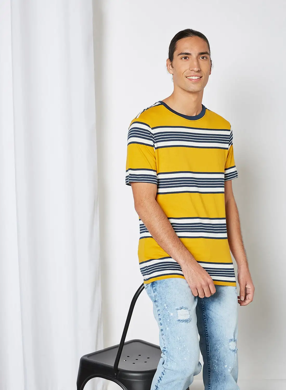 Mast & Harbour Contrast Slogan T-Shirt Mustard