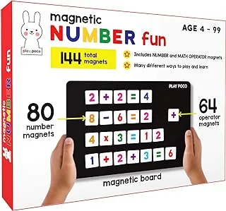 Play Poco Magnetic Number Fun - With 80 Number Magnets, 64 Operator Magnets, Magnetic Board And Equation Book - Learn Numbers, CountingAnd Simple Math (Age 4+)