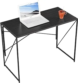 Showay Writing Computer Desk Modern Simple Study Industrial Style Folding Laptop Table For Home Office Notebook Brown Desktop Black Frame, Folddesk