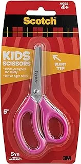 Scotch Kids Scissors 5 in (12cm), 1 scissor/pack | Assorted colors | Stainless Steel Blades | Blunt tip | Safe and Children Friendly | For paper and handcrafting | For school and Home | Scissors