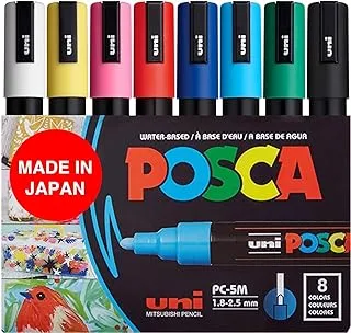 POSCA PC-5M Acrylic Paint Marker Set of 8 Medium, Multicolor