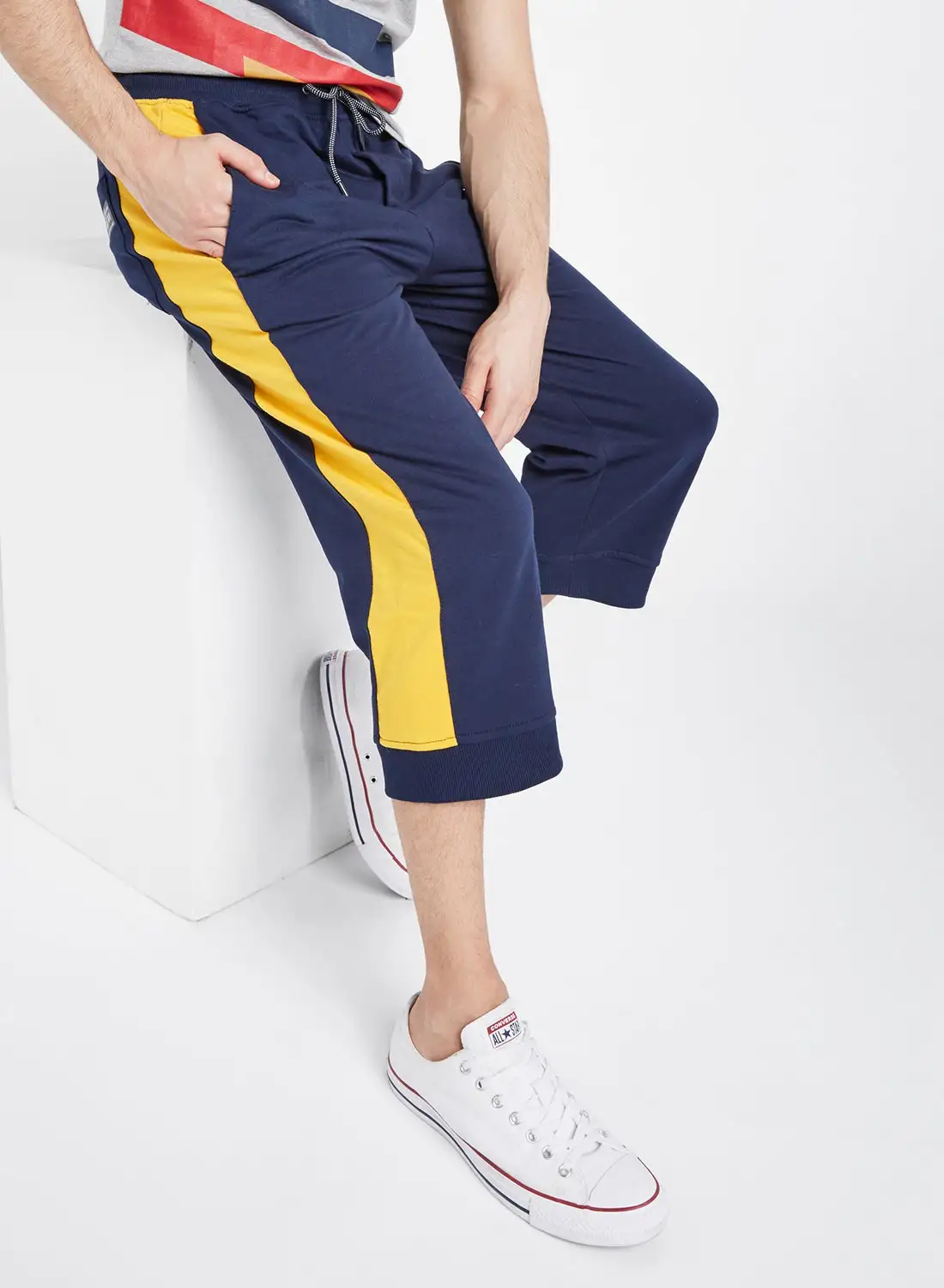 SKULT Colourblock Cropped Joggers Navy