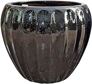 Dubai Garden Centre MG Portly Pumpkin Shiny Ceramic Pot, Black