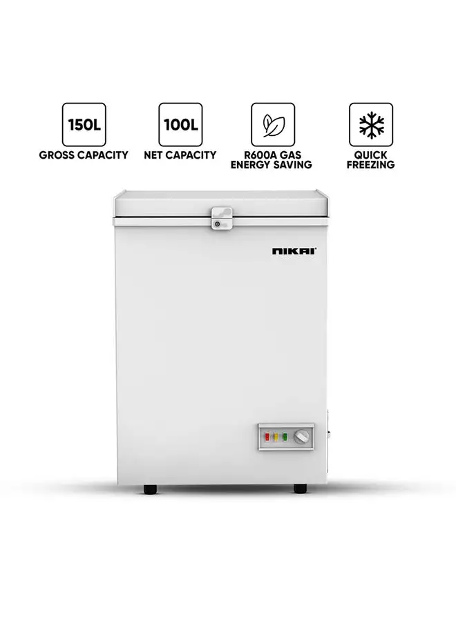 NIKAI 150L Gross / 100L Net, Single Door Chest Freezer With Storage Basket, High Energy Efficiency Cooling System, Adjustable Temperature, Child Lock, Silent Operation, Ideal For Home And Restaurants 150 L 342 kW NCF150N7 White