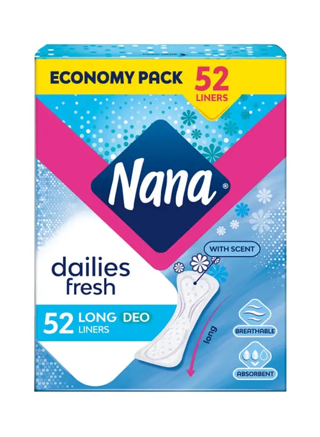 Nana Daily Fresh Liners Long Economy Pack 52 Pads White