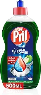 Pril Cold Power Hand Dishwashing Liquid, With 5+ Self-Degreasing Action Power, Long-lasting Formula for Removing Stubborn Stains and Elimination of Unpleasant Odours, Apple, 500ML