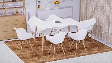 Dining Table with Chair Sets, Simple Modern Design Tables & Chairs for Home Office Bistro Balcony Lawn Breakfast, (Arm Chair White, Dining Set 6 Seater)