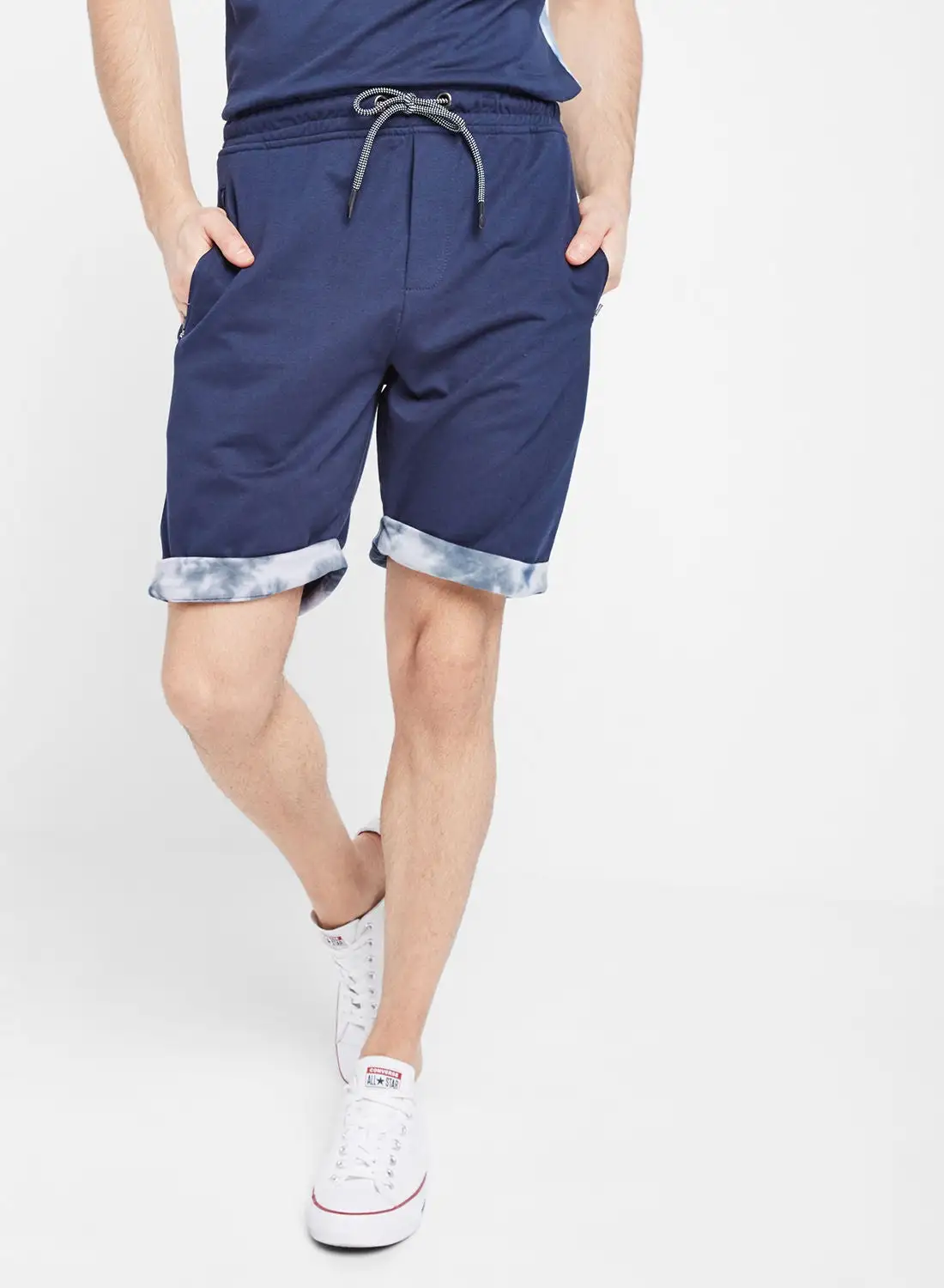 SKULT Tie-Dye Rolled Hem Shorts Navy