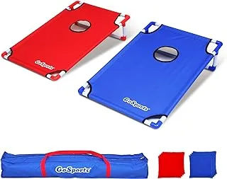 GoSports Portable PVC Framed Toss Game Set with 8 Bean Bags and Travel Carrying Case - Choose American Flag Design, Red & Blue or Football