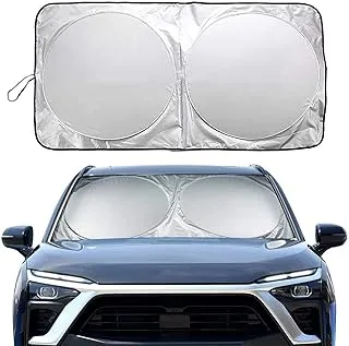 NALANDA Car Windshield Sun Shade with Storage Pouch Foldable Sunshade 167 x 95 cm, Black&Silver