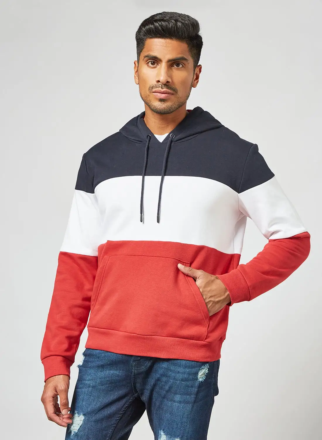 BRAVE SOUL Basic Colorblock Hoodie Red