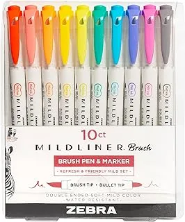 Zebra Mildliner Brush Marker Set - Pack of 10 (Assorted Refresh and Friendly)