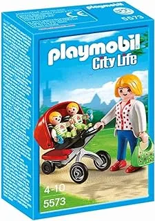 Playmobil City Life Mother with Twin Stroller, Multi Color, 4 Years & Above, 5573