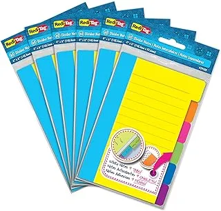 Redi-Tag Divider Sticky Notes, Tabbed Self-Stick Lined Note Pad, 60 Ruled Notes per note, 4 x 15.24 cm, Assorted Neon Colors, count/pack - pack of (10291)