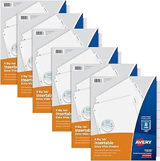 Avery Extra-Wide Big Tab Insertable Dividers for 3 Ring Binders, 8 Tab Sets, White Paper, Clear Tabs, Works With Sheet Protectors, 6 Sets (11254)