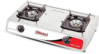 Nobel Gas Stove with Dual Gas Burner/2 Brass Burners and Stainless Steel Brass & Auto Ignition Energy Saving - 710 x 410 x 140 (W x D x H) mm NGT2004 with 2 Year Warranty