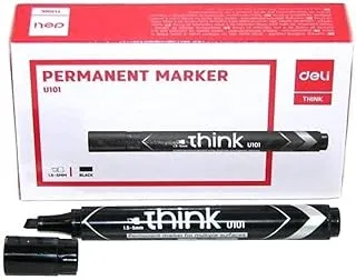 Deli Think 1.5-5mm Chisel Tip Low Odour Ink Permanent Marker 12 Piece Set, Black