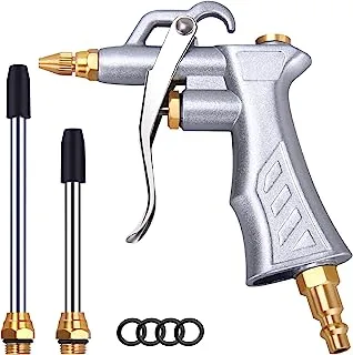 JASTIND Industrial Air Blow Gun with Brass Adjustable Air Flow Nozzle and 2 Steel Air flow Extension, Pneumatic Air Compressor Accessory Tool Dust Cleaning Air Blower Gun