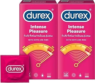 Durex Intense Pleasure Condoms for Men with Dots and Ribs - Pack Of 12 (Twin Pack)