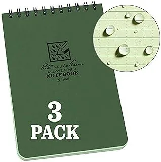 Rite In The Rain Weatherproof Top Spiral Notebook, 10.2 cm x 15.2 cm, Green Cover, Universal Pattern, 3 Pack (No. 946-3)