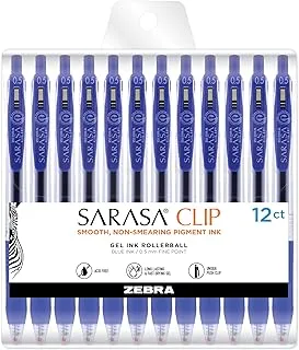 Zebra Pen Sarasa Clip قلم جل قابل للسحب ، سن رفيع ، 0.5 مم ، حبر أزرق ، 12 عبوة (44020)